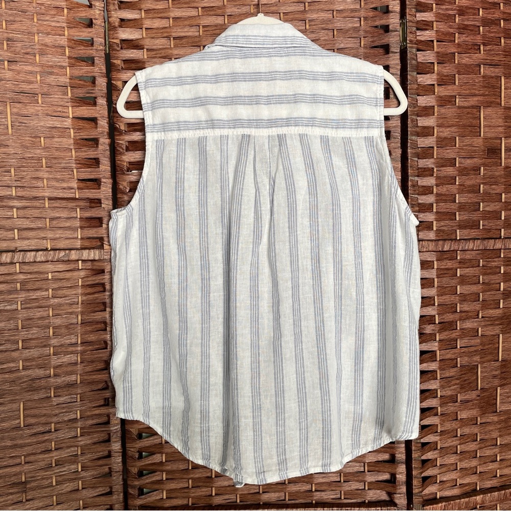 beachlunchlounge Sleeveless Button-Front Cotton Linen Top, Coastal Nautical L. - Picture 5 of 7